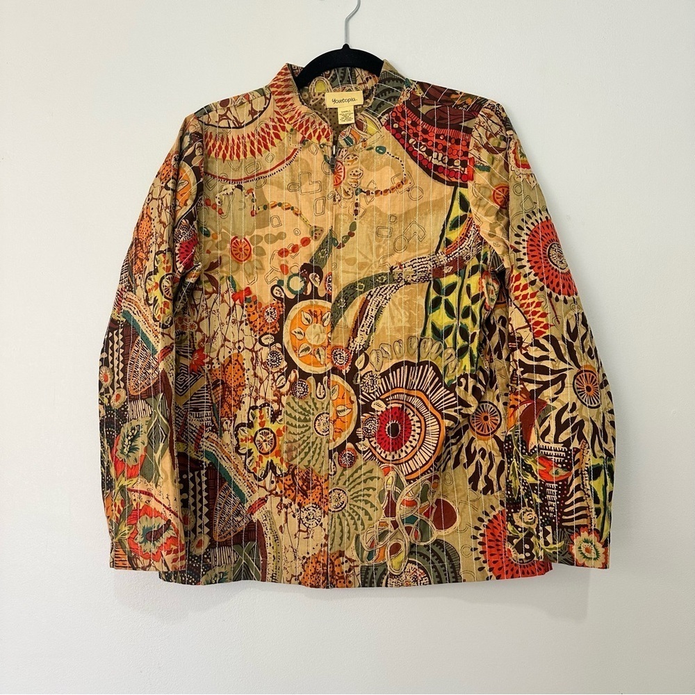 Vintage Youtopia Tribal Boho Jacket Tapestry Y2K Size Small 100% Cotton